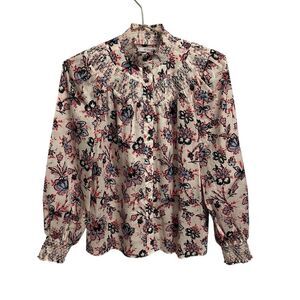 Derek Lam 10 Crosby Helen Smocked Floral-Print Cottagecore Blouse Shirt Size 2